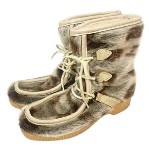 Dunham's Womens Size 7 Eskipades Beige Faux Fur Lace Up Ankle Snow Boots